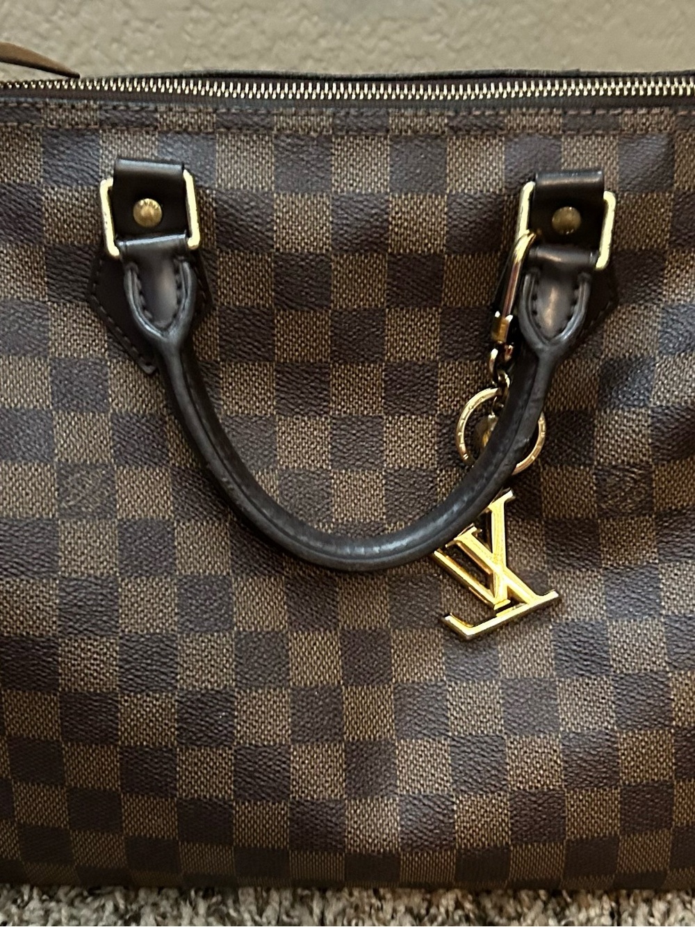 Authentic Louis Vuitton Damier Ebene Speedy Tote with LV Charm